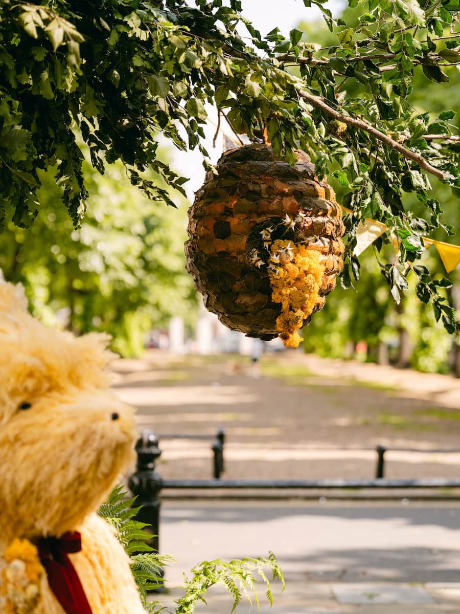 Botanical Beehive Made Of Preserved Leaves With Golden Honey Effect Created From Reindeer Moss