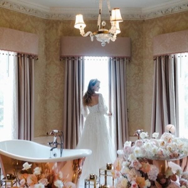 Bride With Bubble Bath Inspired Wedding Flowers At Pylewell Park