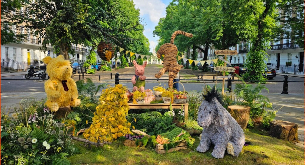 winnie the pooh picnic made out of flowers