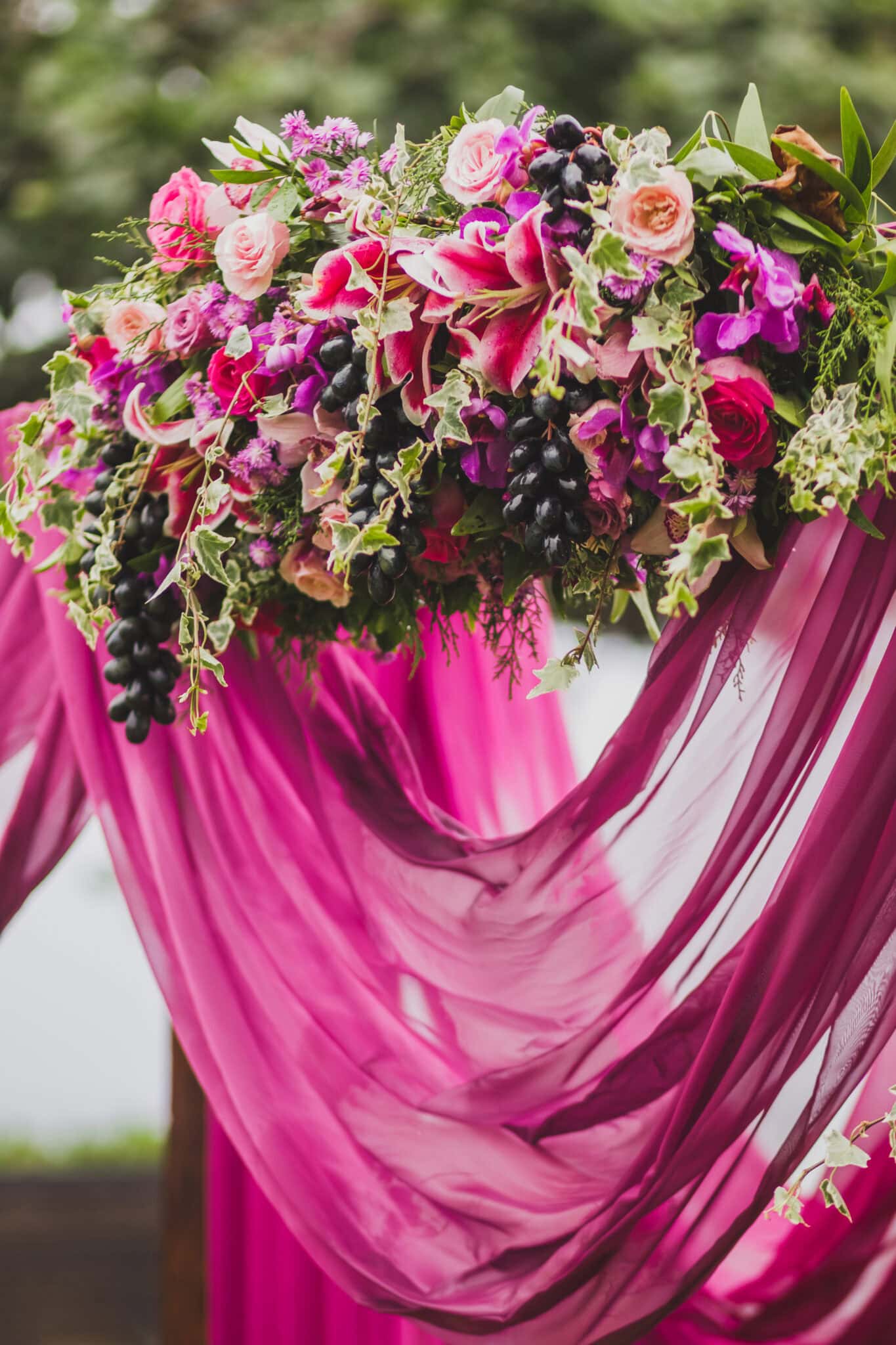 Wedding Decorations Boho Style With Pink And Purple Orchids, Ros