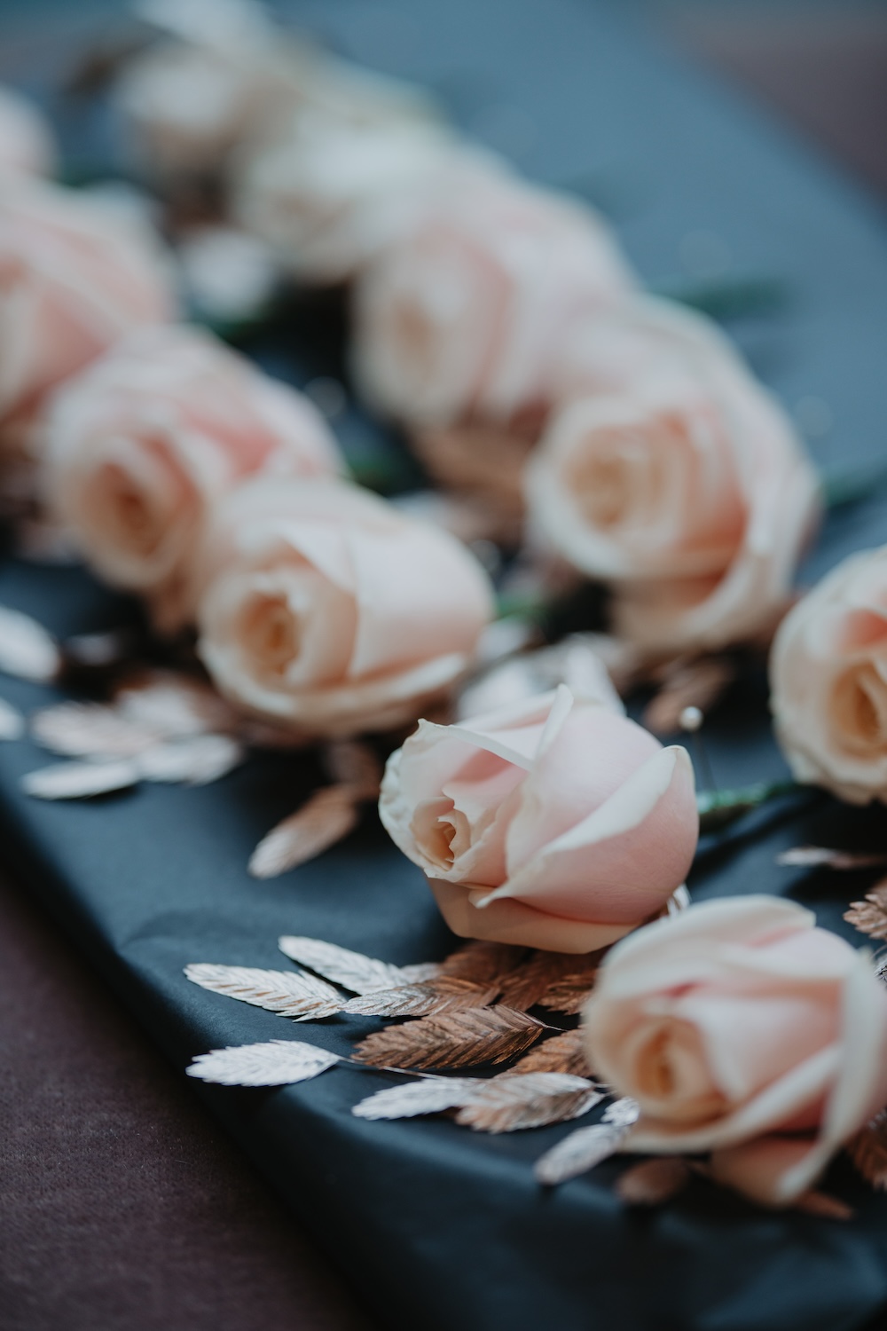 Blush Buttonhole Roses with Rose Gold Accents