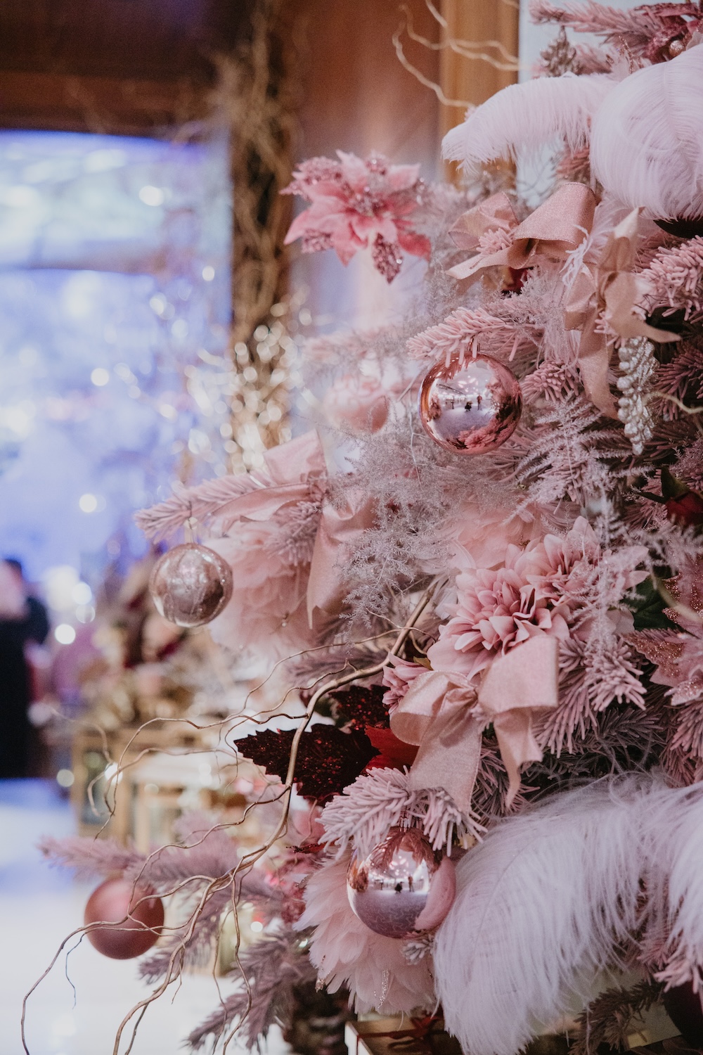 Close-Up of Blush Christmas Tree Decorations