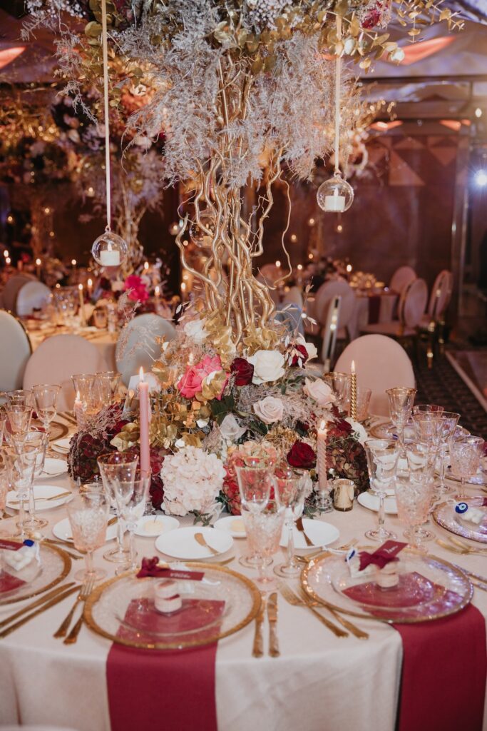 Elegant Table Styling with Floral Centrepieces and Candlelight