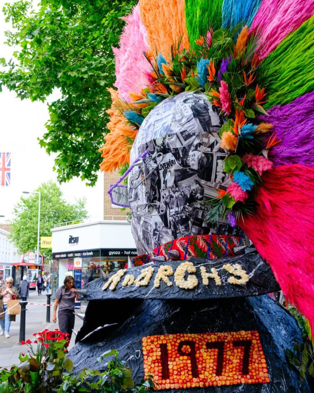 Chelsea goes punk!
We’ve created not one, but two floral Chelsea Punks this year for “Flowers in Fashion” theme. You’ll find this rebellious beauty on King’s Road as part of Chelsea in Bloom, while our second punk is turning heads at the Chelsea Flower Show.
Crafted with care and attitude, this piece features a skull collaged in Sex Pistols and Vivienne Westwood articles, a jacket of preserved black-sprayed leaves, and a Mohican made from pampas grass, palm leaves, anthurium and more.
Even the badges are made from preserved flowers!
Catch our floral rebel in the wild until Sunday. @polarblackevents Metal work: @juliancarterdesign 
Photography : @johnnassari
