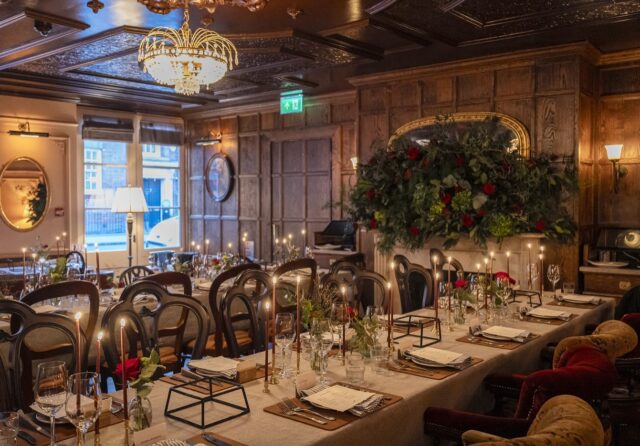 Red roses, candlelight, and quiet grandeur for Timothy Oulton at The Cadogan Arms.